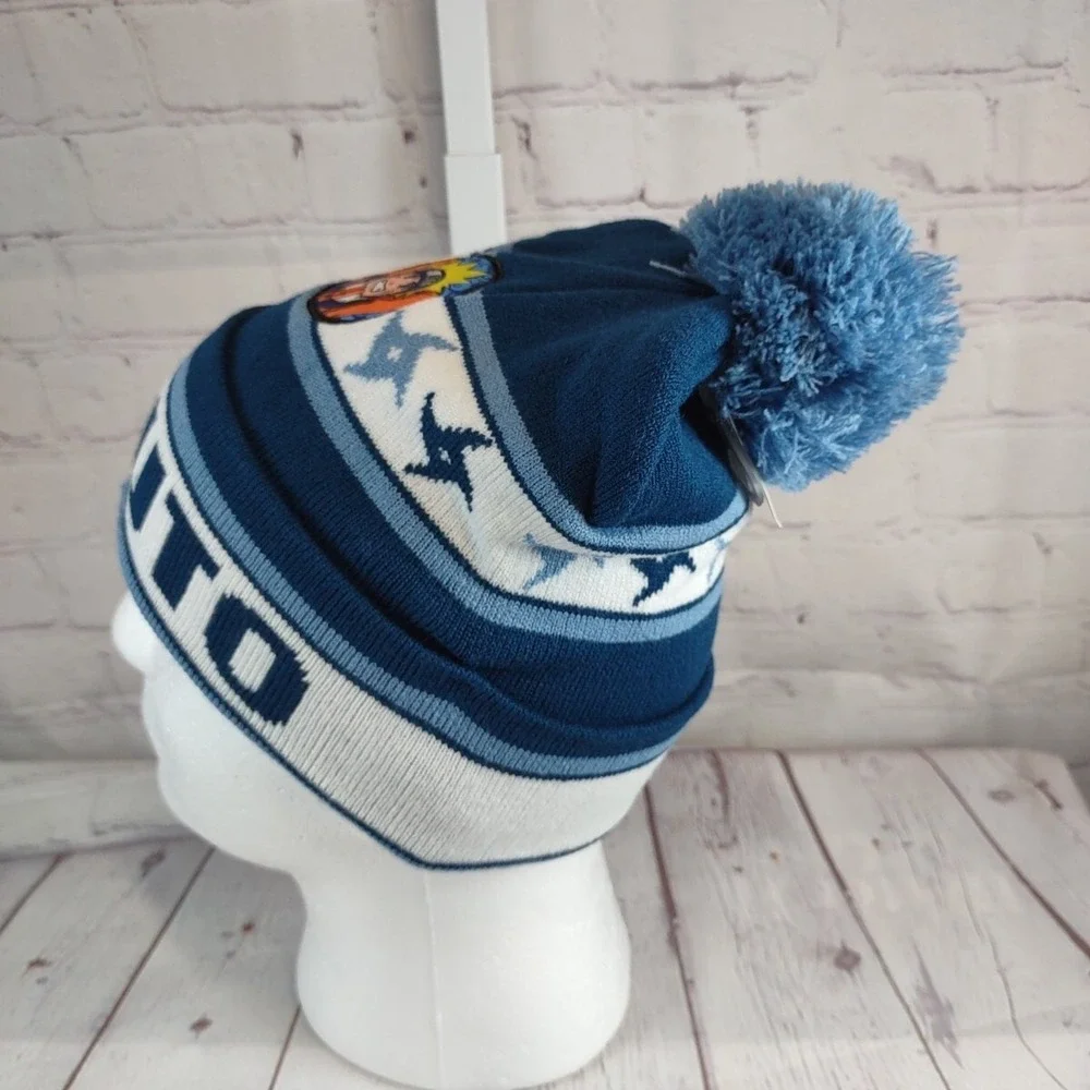 Naruto Anime Unisex Kids Beanie Hat Toboggan One Sz Blues White Orange Blue Pom